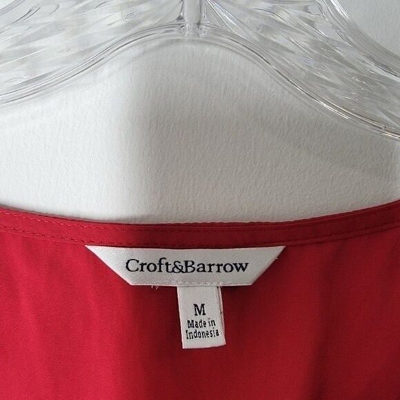 CROFT & BARROW Attached Pearl Necklace Sleevesless Red Blouse Size Medium - Picture 3 of 8